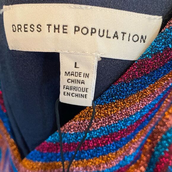 NWT Dress the Population Haley Metallic Fit & Flare Plunging Pleated Dress - Picture 13 of 16